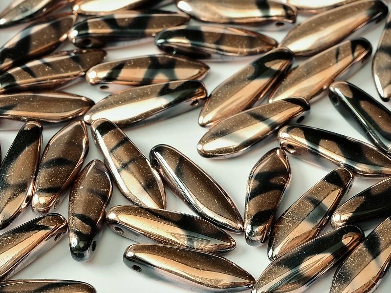 Dagger Beads 5x16 mm, Jet Capri Gold Stripes, Czech Glass