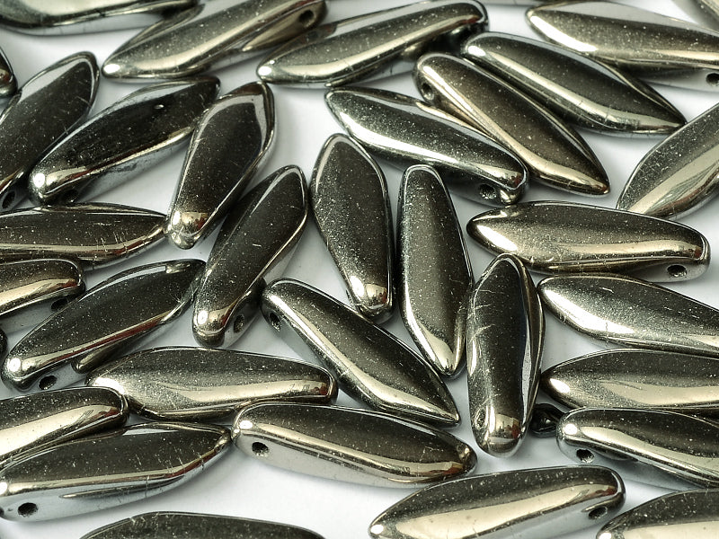 Dagger Beads 5x16 mm, Jet Full Chrome, Czech Glass