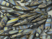 Dagger Beads 5x16 mm, Jet Marea Stripes Matted, Czech Glass