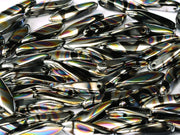 Dagger Beads 5x16 mm, Jet Vitrail Stripes, Czech Glass