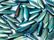 Dagger Beads 5x16 mm, Jet Full AB, Czech Glass