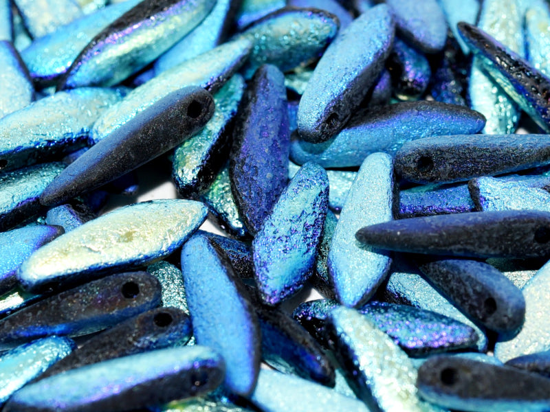 Dagger Beads 5x16 mm, Jet Etched AB Full, Czech Glass