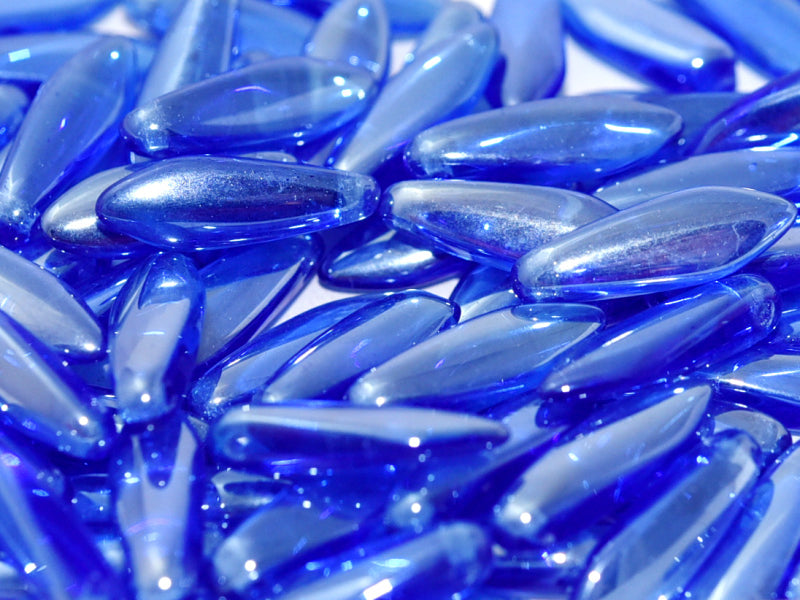 Dagger Beads 5x16 mm, Sapphire Full Argent Flare, Czech Glass