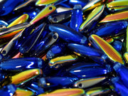 Dagger Beads 5x16 mm, Sapphire Vitrail, Czech Glass