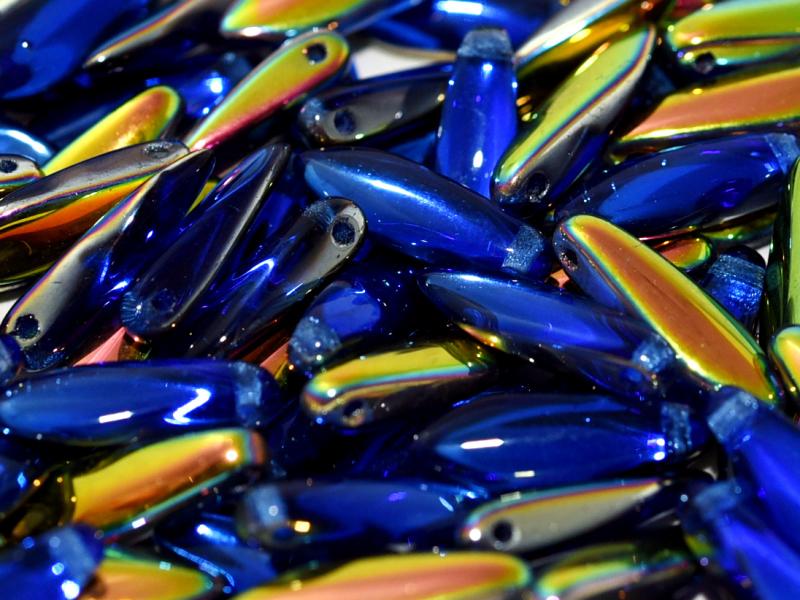 Dagger Beads 5x16 mm, Sapphire Vitrail, Czech Glass