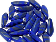 Dagger Beads 5x16 mm, Opaque Blue Argentic Stripes, Czech Glass