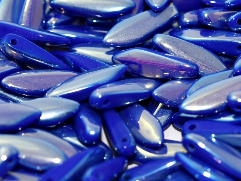 Dagger Beads 5x16 mm, Opaque Blue Full Light AB, Czech Glass