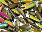 Dagger Beads 5x16 mm, Black Diamond Vitrail, Czech Glass