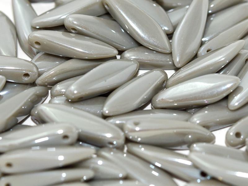 Dagger Beads 5x16 mm, Opaque Grey Full Argent Flare, Czech Glass
