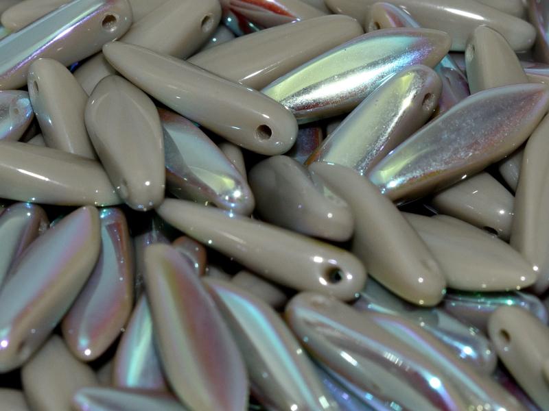 Dagger Beads 5x16 mm, Opaque Grey AB, Czech Glass