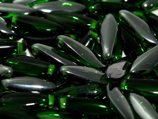 Dagger Beads 5x16 mm, Chrysolite Vacuum Hematite, Czech Glass