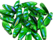 Dagger Beads 5x16 mm, Chrysolite Capri Rose Stripes, Czech Glass