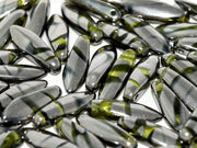 Dagger Beads 5x16 mm, Chrysolite Chrome Stripes, Czech Glass