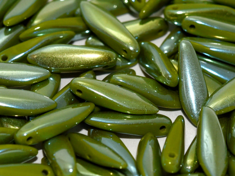Dagger Beads 5x16 mm, Opaque Mint Green Full Light AB, Czech Glass