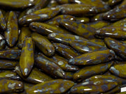 Dagger Beads 5x16 mm, Opaque Mint Green Picasso, Czech Glass
