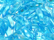 Dagger Beads 5x16 mm, Aqua AB Dots, Czech Glass