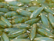 Dagger Beads 5x16 mm, Aqua Opal Picasso, Czech Glass