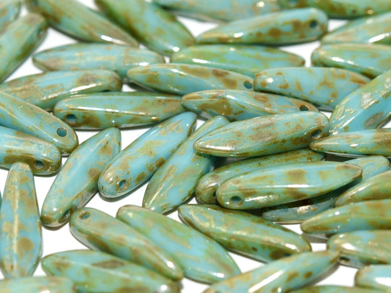Dagger Beads 5x16 mm, Turquoise Picasso, Czech Glass