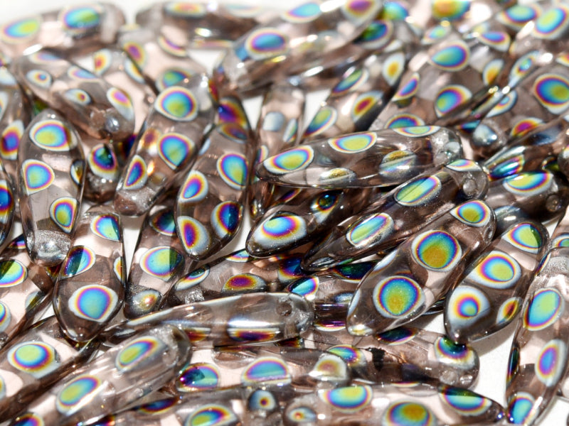 Dagger Beads 5x16 mm, Rosaline Vitrail Dots, Czech Glass