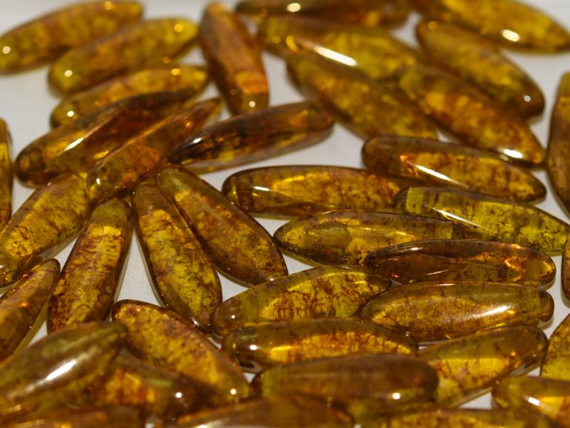 Dagger Beads 5x16 mm, Amber Terracotta Purple, Czech Glass