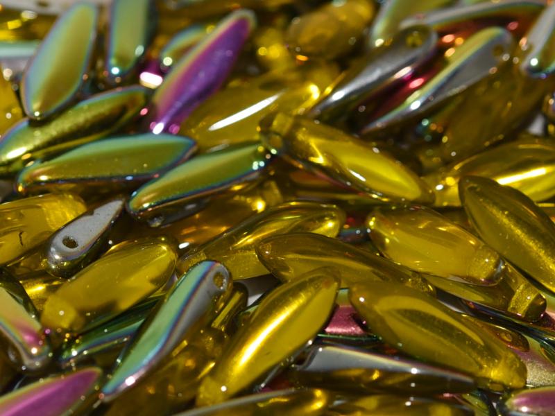 Dagger Beads 5x16 mm, Amber Vitrail, Czech Glass