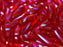 Dagger Beads 5x16 mm, Red AB Stripes, Czech Glass