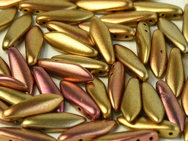 2-Hole Dagger Beads 5x16 mm, 2 Holes, Metallic Mix, Czech Glass