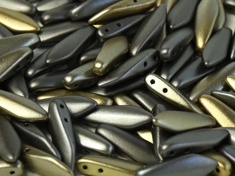 2-Hole Dagger Beads 5x16 mm, 2 Holes, Zinc Iris, Czech Glass