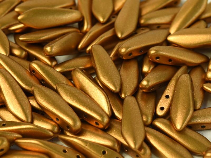 2-Hole Dagger Beads 5x16 mm, 2 Holes, Brass Gold, Czech Glass