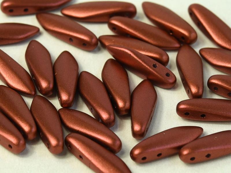 2-Hole Dagger Beads 5x16 mm, 2 Holes, Copper, Czech Glass