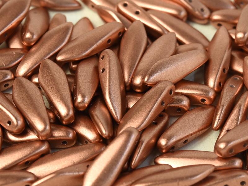 2-Hole Dagger Beads 5x16 mm, 2 Holes, Vintage Copper, Czech Glass