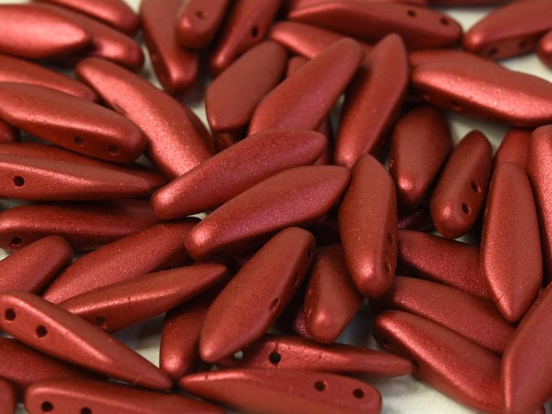 2-Hole Dagger Beads 5x16 mm, 2 Holes, Lava Red, Czech Glass