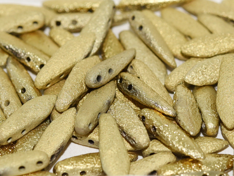 2-Hole Dagger Beads 5x16 mm, 2 Holes, Crystal Etched Amber Full, Czech Glass