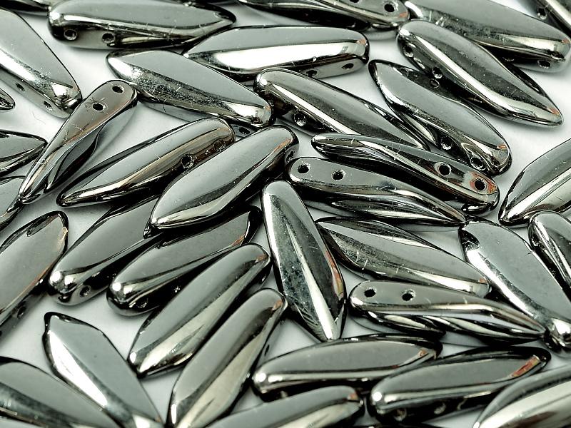 2-Hole Dagger Beads 5x16 mm, 2 Holes, Crystal Full Chrome, Czech Glass