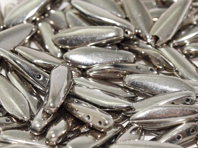 2-Hole Dagger Beads 5x16 mm, 2 Holes, Crystal Argentic Full, Czech Glass