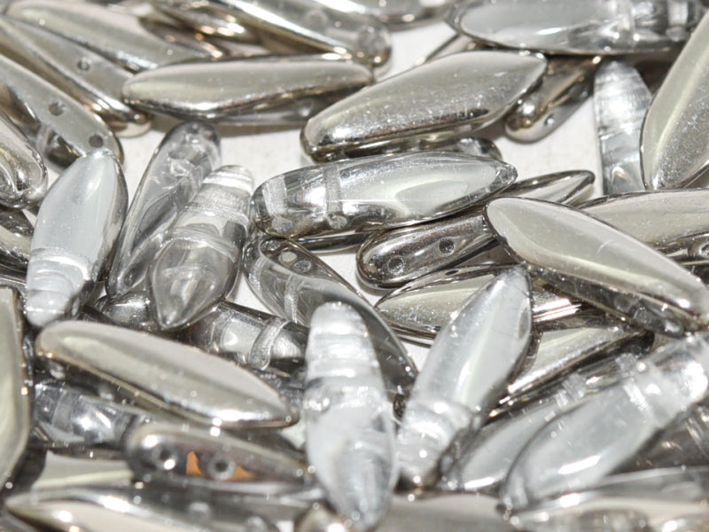 2-Hole Dagger Beads 5x16 mm, 2 Holes, Crystal Argentic, Czech Glass