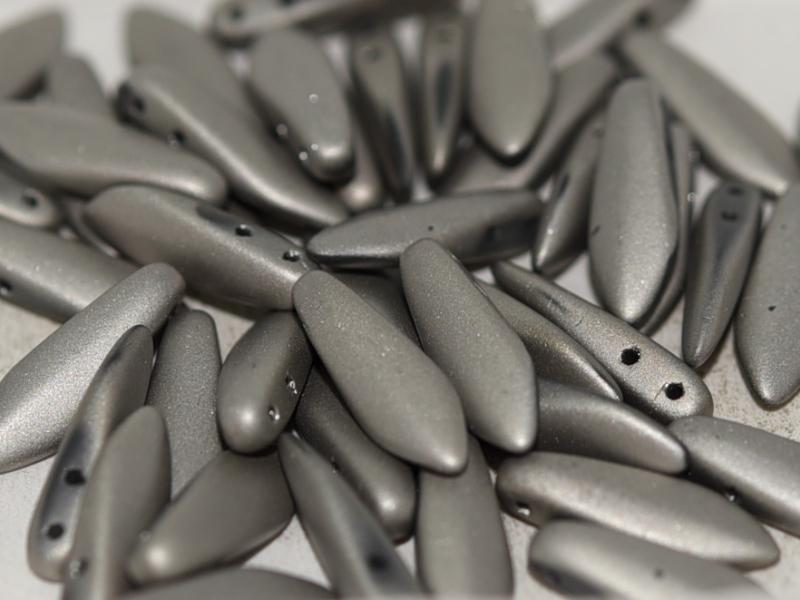2-Hole Dagger Beads 5x16 mm, 2 Holes, Crystal Full Argentic Matted, Czech Glass