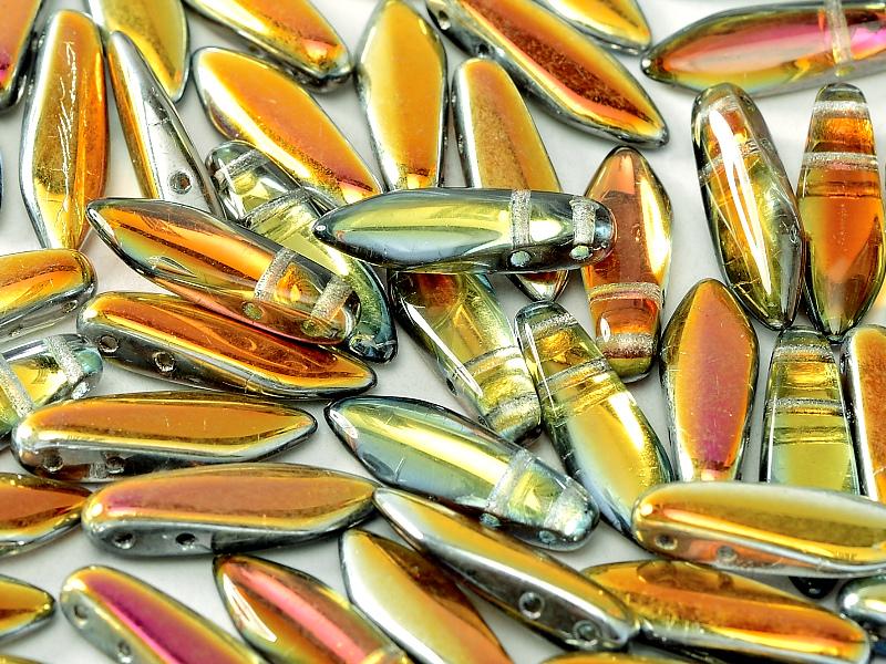 2-Hole Dagger Beads 5x16 mm, 2 Holes, Crystal Marea, Czech Glass