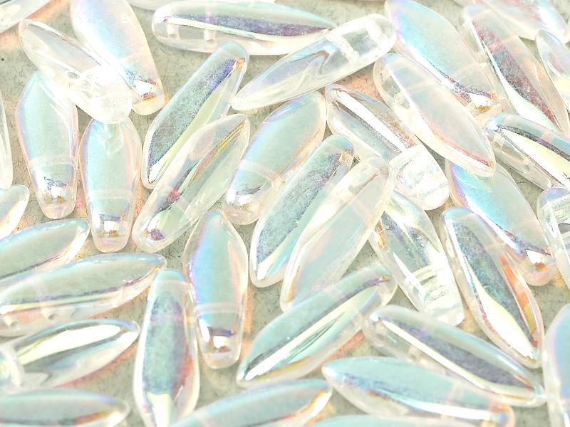 2-Hole Dagger Beads 5x16 mm, 2 Holes, Crystal AB, Czech Glass