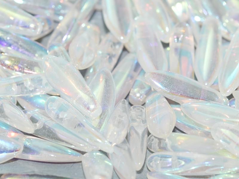 2-Hole Dagger Beads 5x16 mm, 2 Holes, Crystal Full AB, Czech Glass