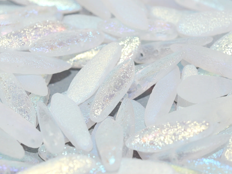 2-Hole Dagger Beads 5x16 mm, 2 Holes, Crystal Etched AB Full, Czech Glass