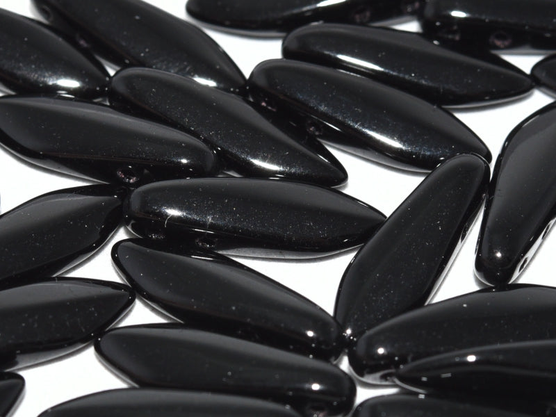 2-Hole Dagger Beads 5x16 mm, 2 Holes, Jet Black, Czech Glass