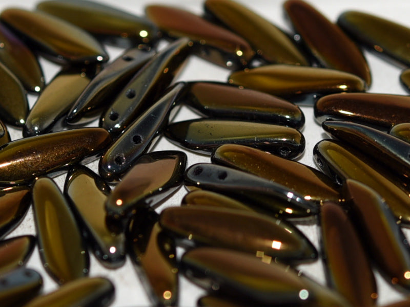 2-Hole Dagger Beads 5x16 mm, 2 Holes, Jet Valentinite Full, Czech Glass