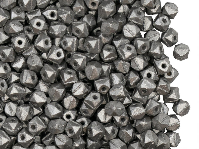 Vintage Cut Nuggets Beads 4 mm, Alabaster Warm Silver Metallic Satin, Czech Glass