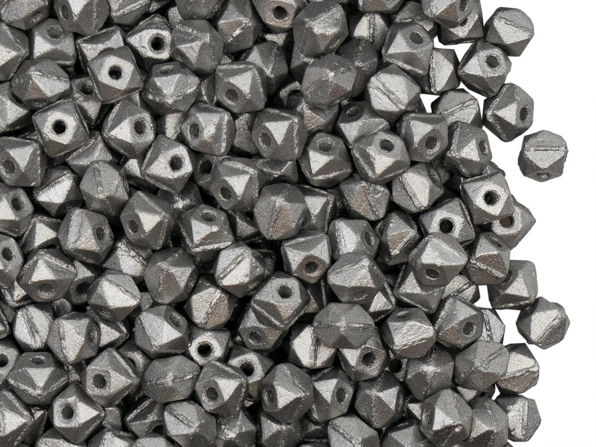 Vintage Cut Nuggets Beads 4 mm, Alabaster Warm Silver Metallic Satin, Czech Glass