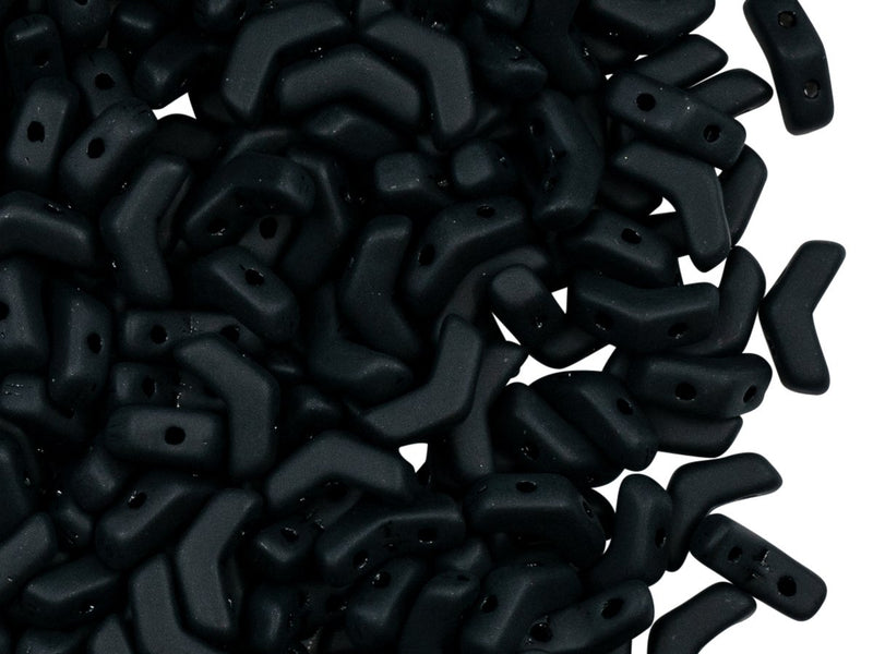 Arrow® Beads 5x8 mm, 2 Holes, Jet Black Matte, Czech Glass