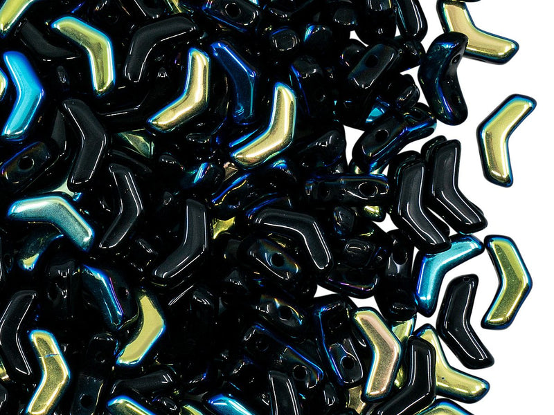 Arrow® Beads 5x8 mm, 2 Holes, Jet Black AB, Czech Glass