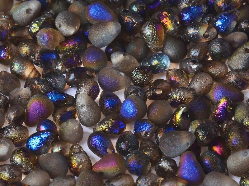 Teardrop Beads 9x6 mm, Crystal Etched Azuro Full, Czech Glass