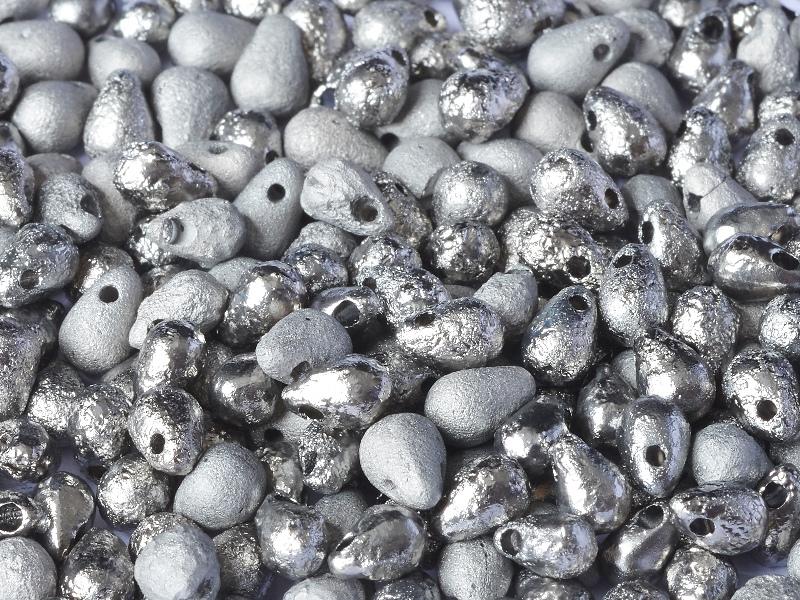 Teardrop Beads 9x6 mm, Crystal Etched Chrome Full, Czech Glass