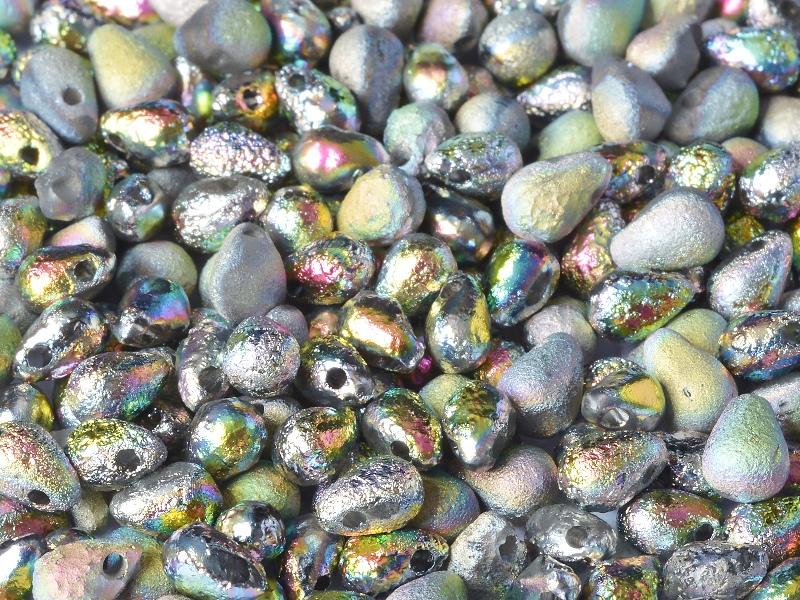 Teardrop Beads 9x6 mm, Crystal Etched Vitrail Full, Czech Glass